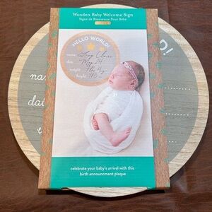 Wooden Baby Welcome Sign with Announcement Plaque & Pen. New in Packaging!